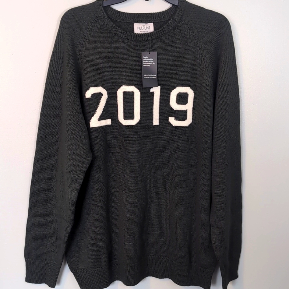 HILLFLINT 2019 Forest Green 100% Merino Wool Sweater, XL.